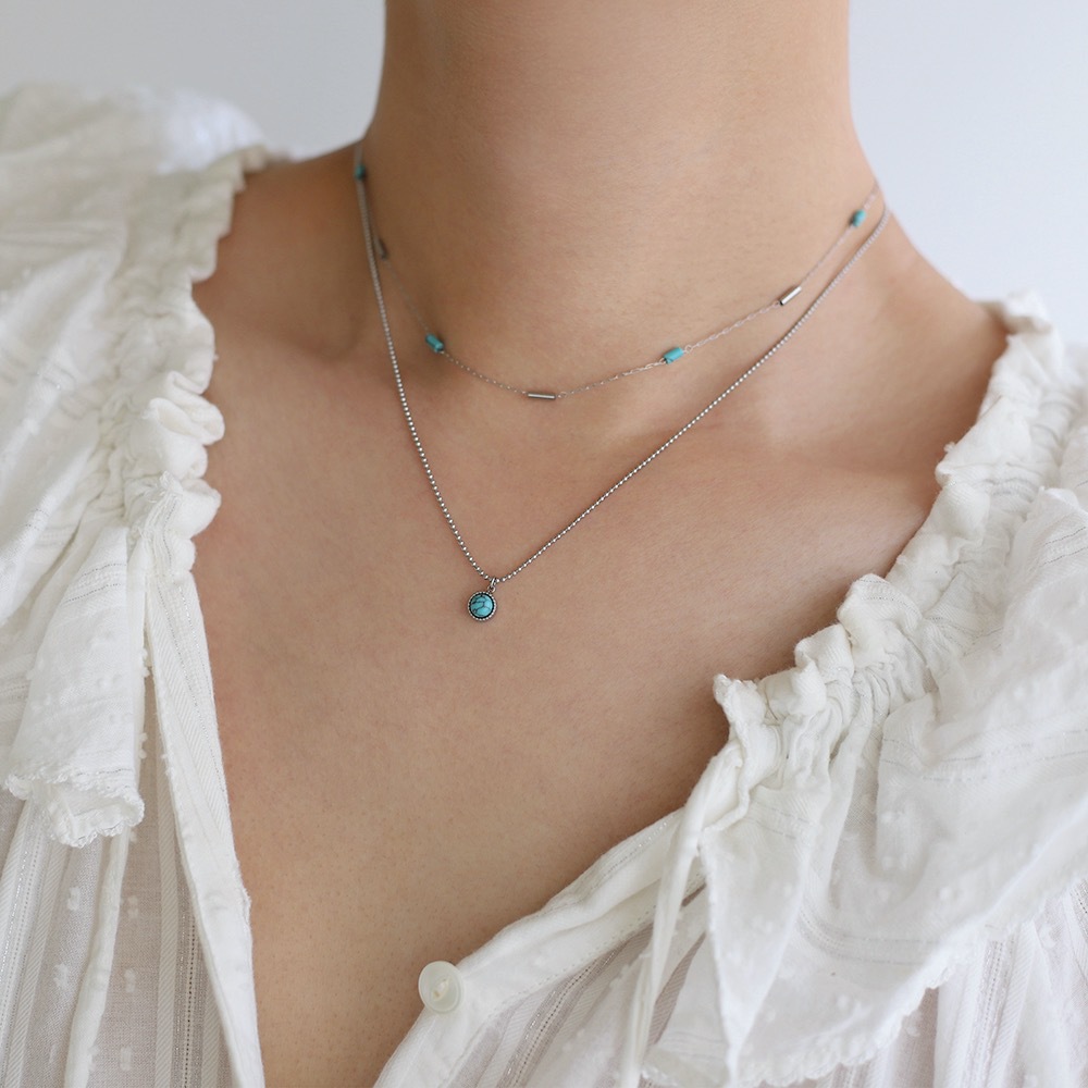 Mint Blue Pipe Beads Imitation Turquoise Handmade Stainless Steel Necklace