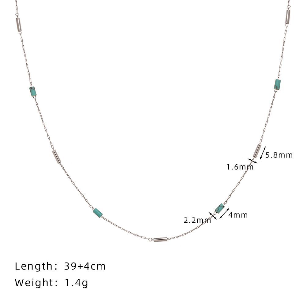 Mint Blue Pipe Beads Stainless Steel Necklace 