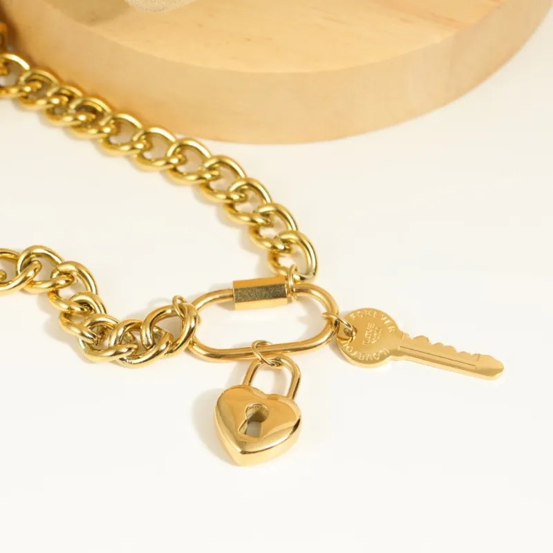 Key Lock Heart Shaped Stainless Steel Pendant Necklace