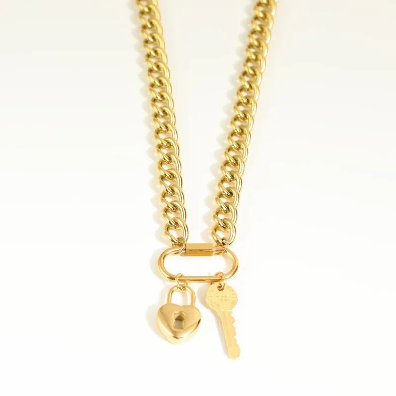 Heart Shape Key Lock Pendant Necklace