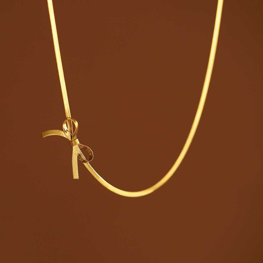 Gold Color Bowknot Snake Bone Chain Necklace