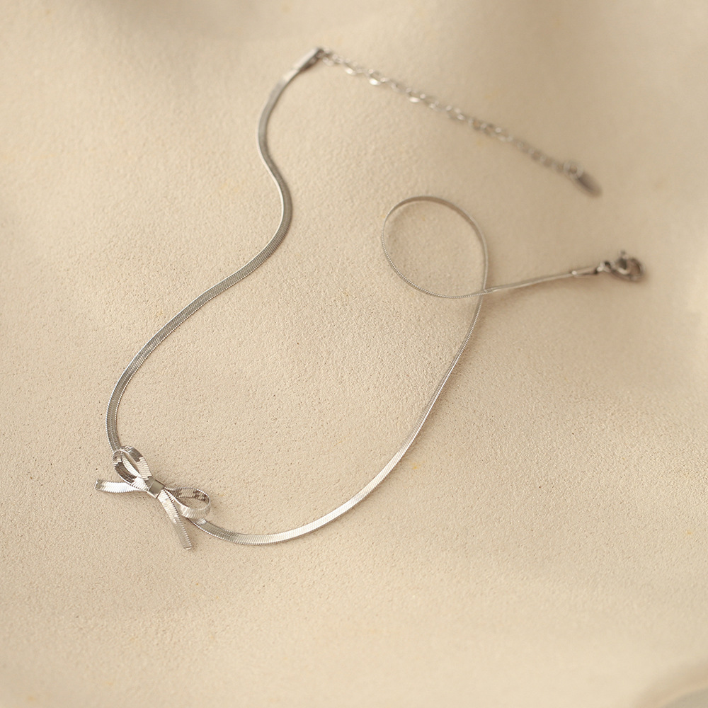 Steel Color Bowknot Stainless Steel Choker