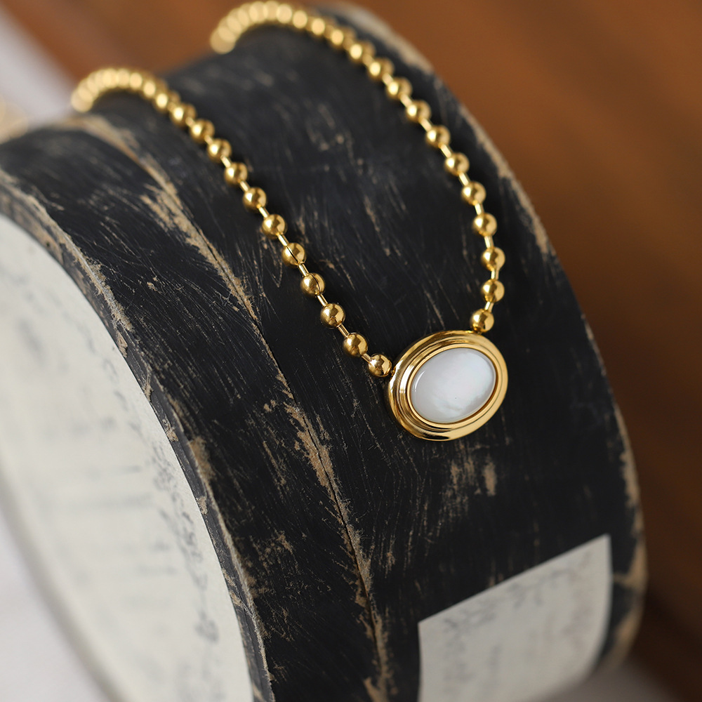 Oval Natural Shell Stainless Steel Necklace