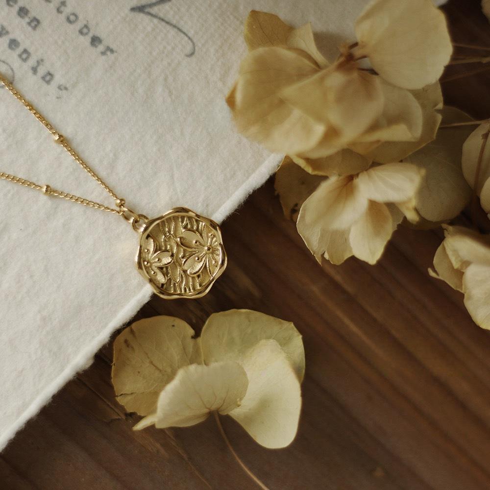 Peach Blossom Print Fire Lacquer Stainless Steel Necklace