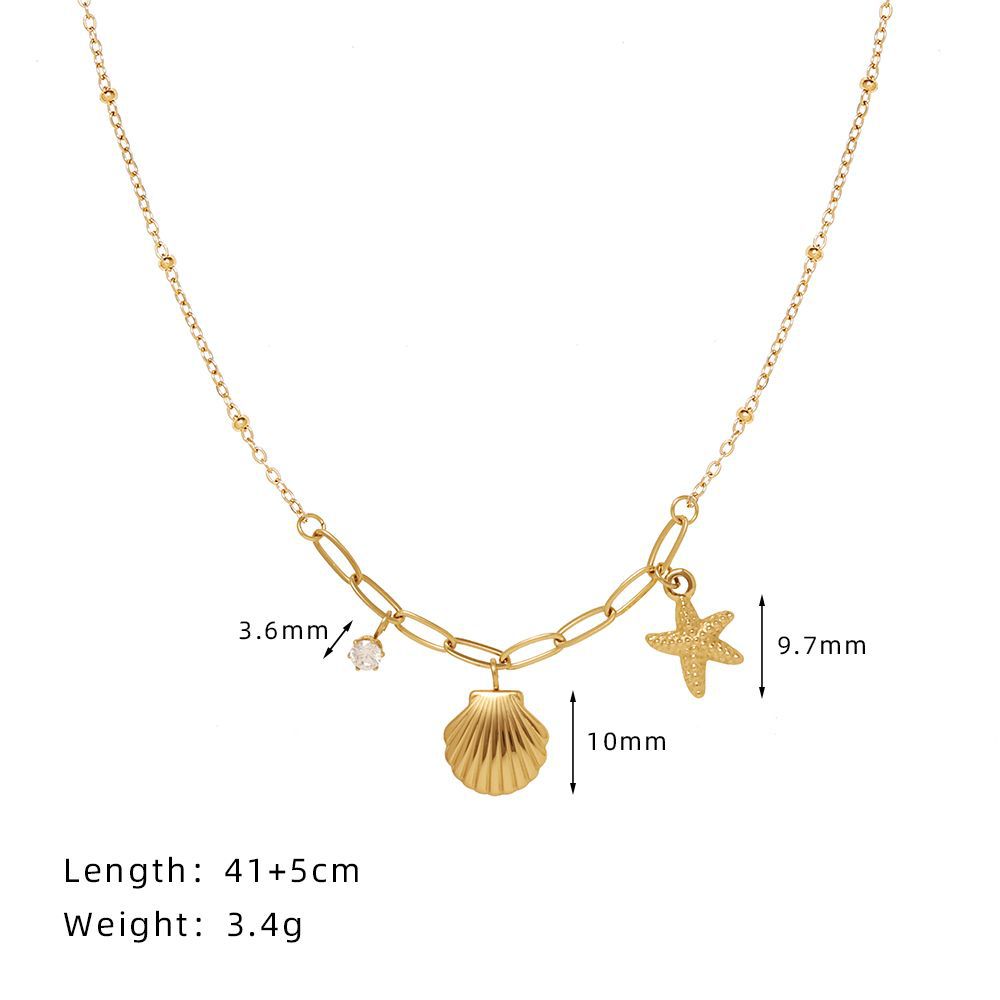 Gold Color Shell Claw Diamond Starfish Short Chain Clavicle