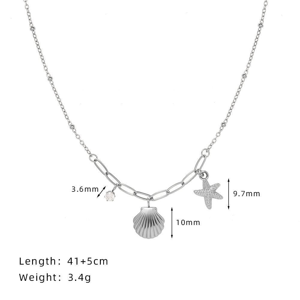 Steel Color Shell Claw Diamond Starfish Short Chain Clavicle