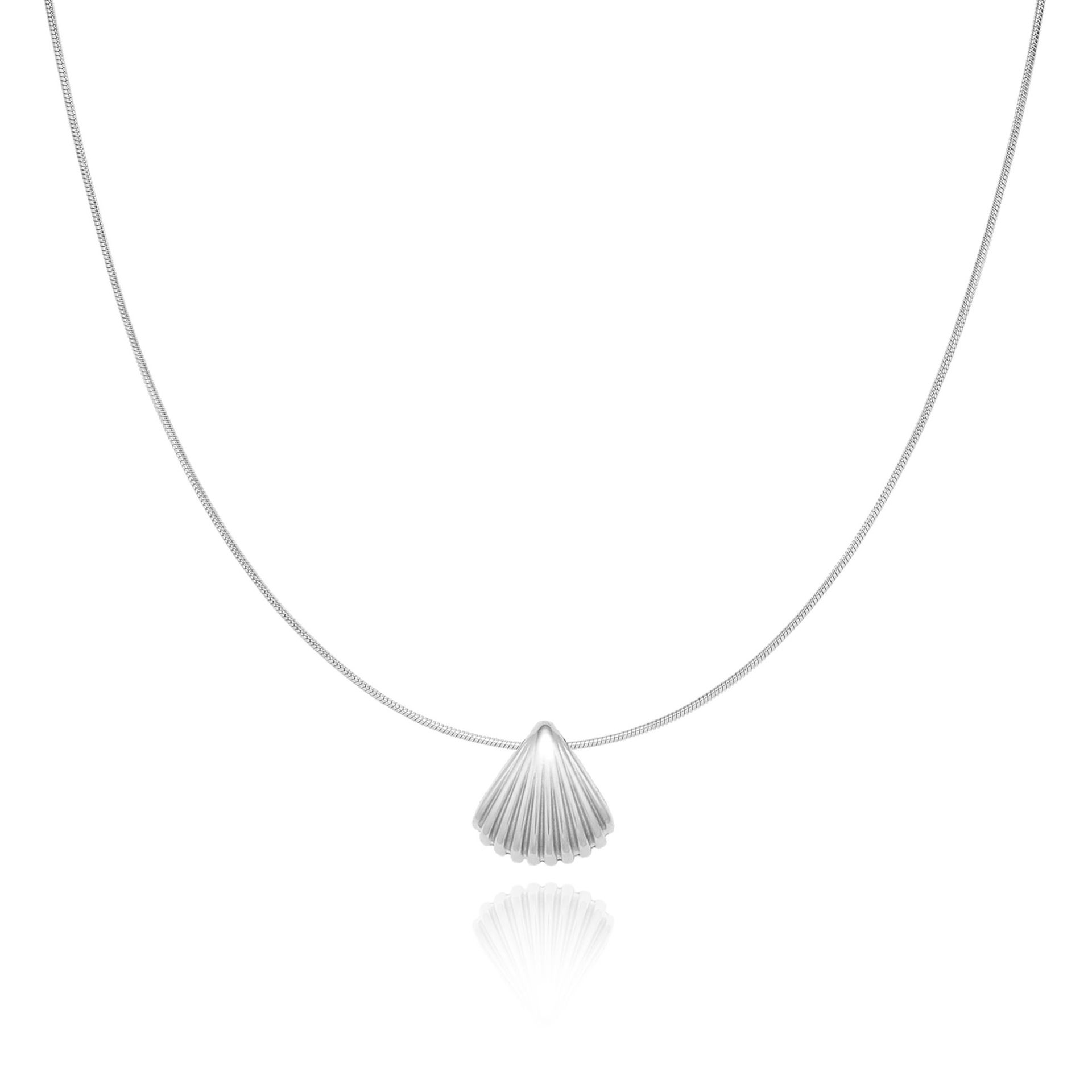 Steel Color Scalloped Shell Snake Bone Necklace
