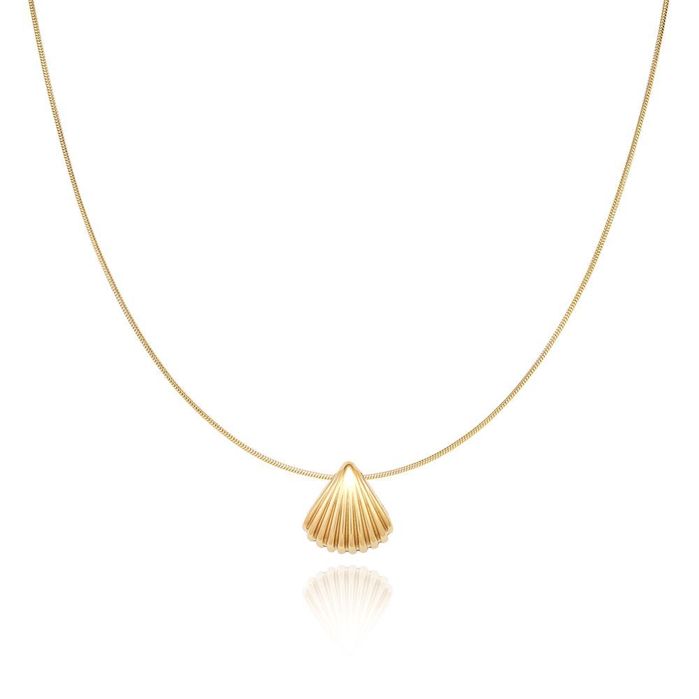 Gold Color Scalloped Shell Snake Bone Necklace