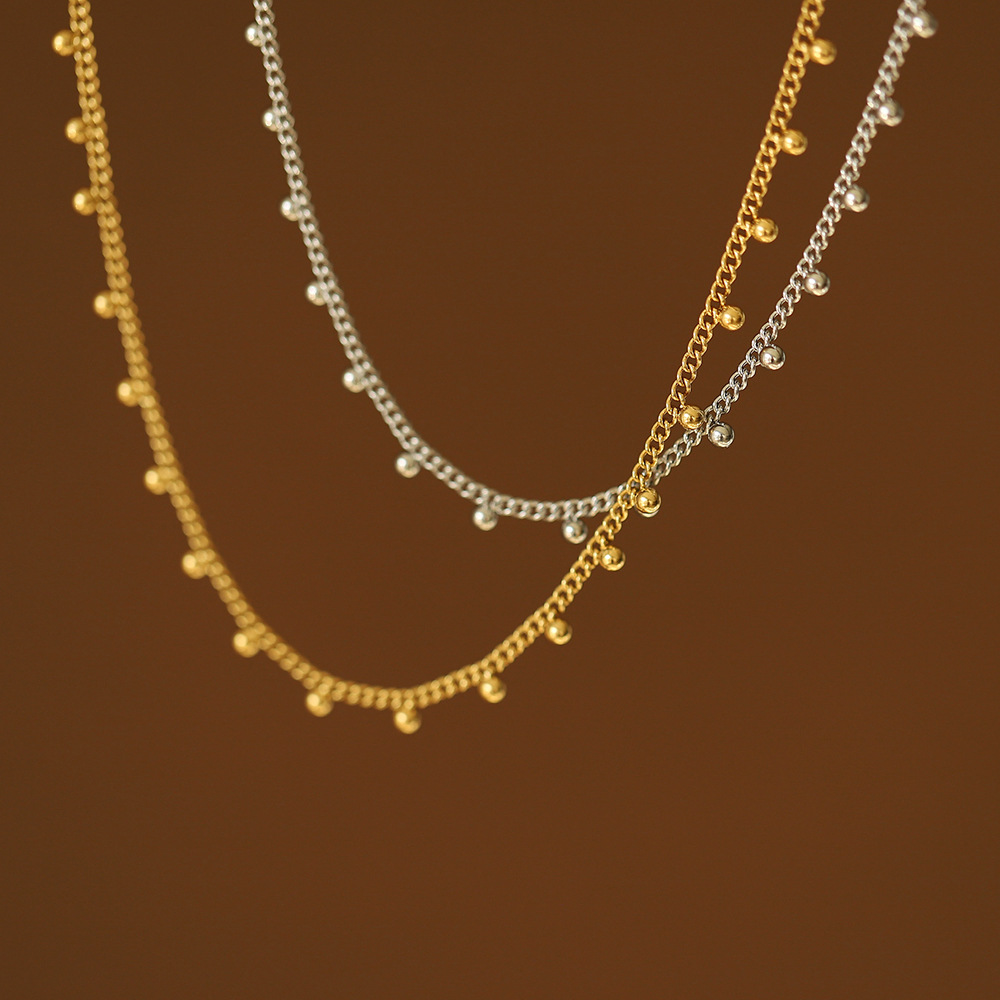Stacked Wear Lace Gold Beads Bean Necklace