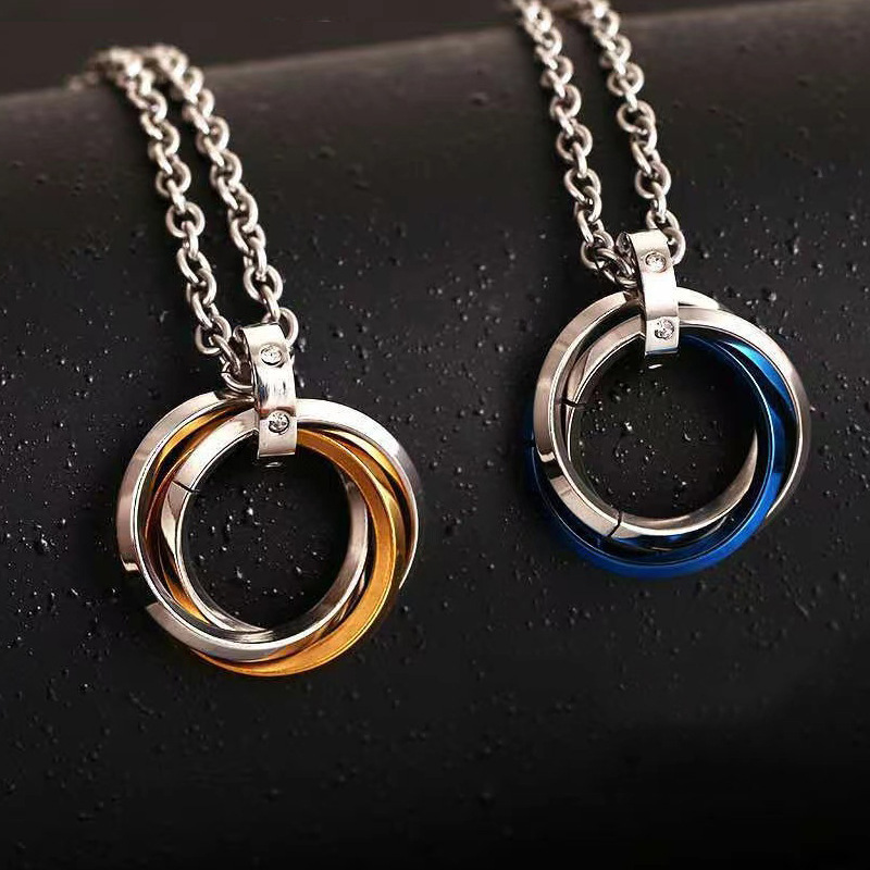 Three-ring Inset Diamond Pendant Necklace
