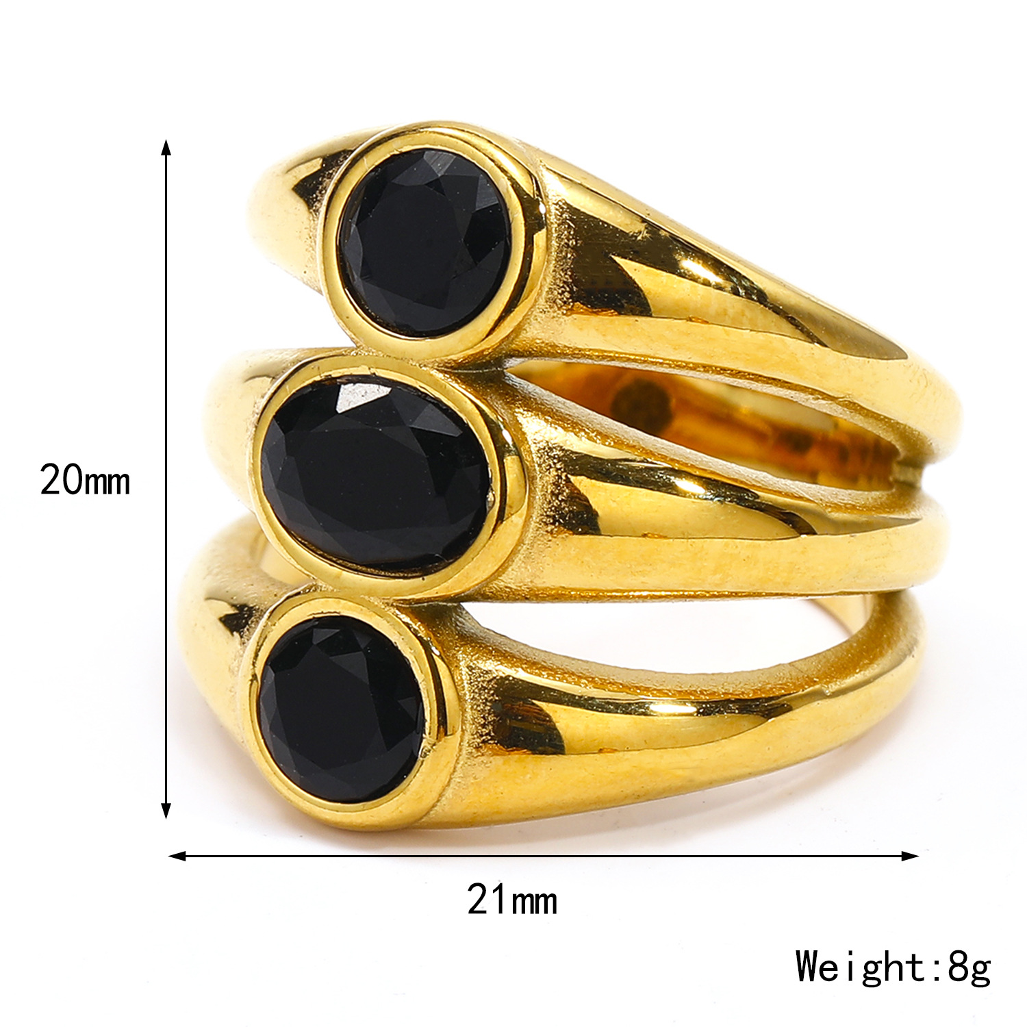 Zircon Inlaid Stainless Steel Ring