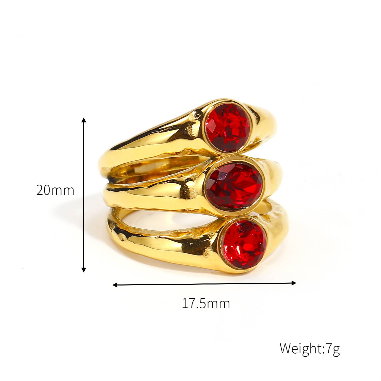 Red Diamond Inlaid Stainless Steel Ring