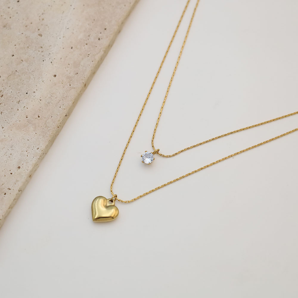 Double Layer Love Pendant Stainless Steel Necklace