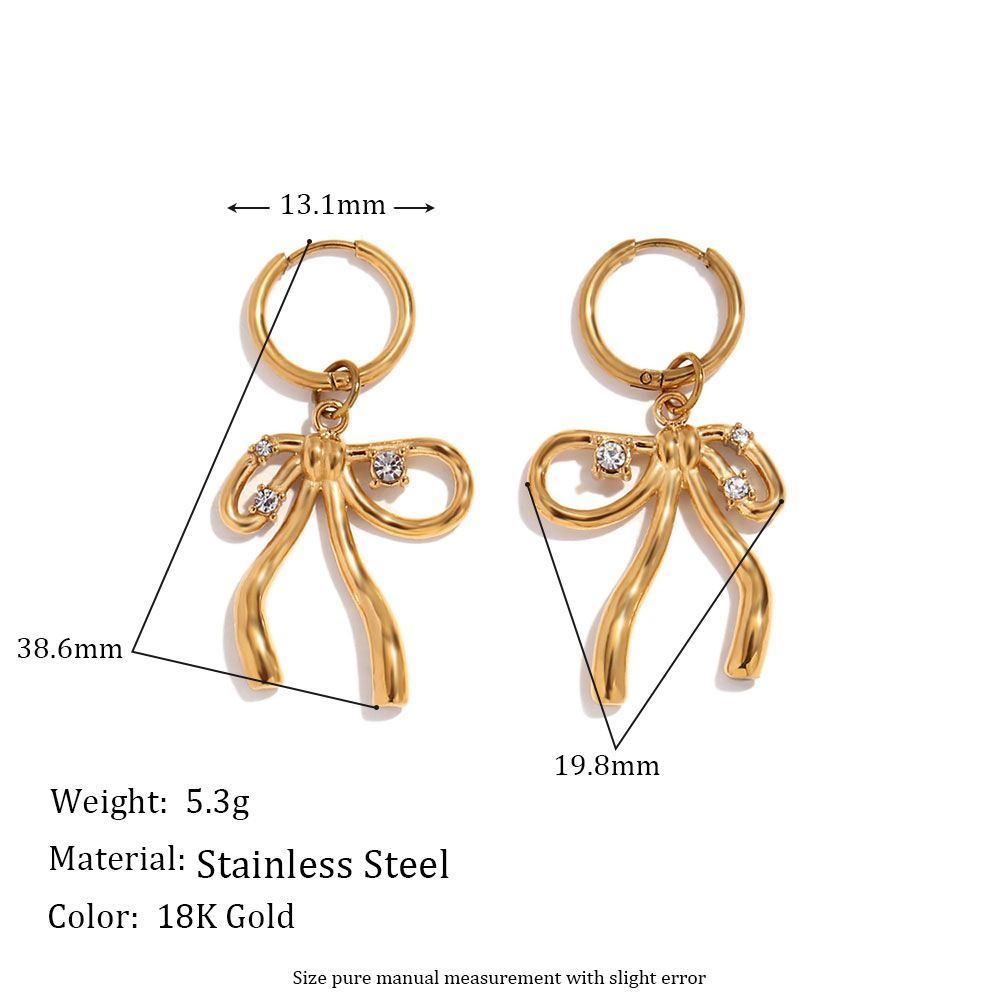 Zircon Inlaid Bow Knot Stainless Steel Earrings