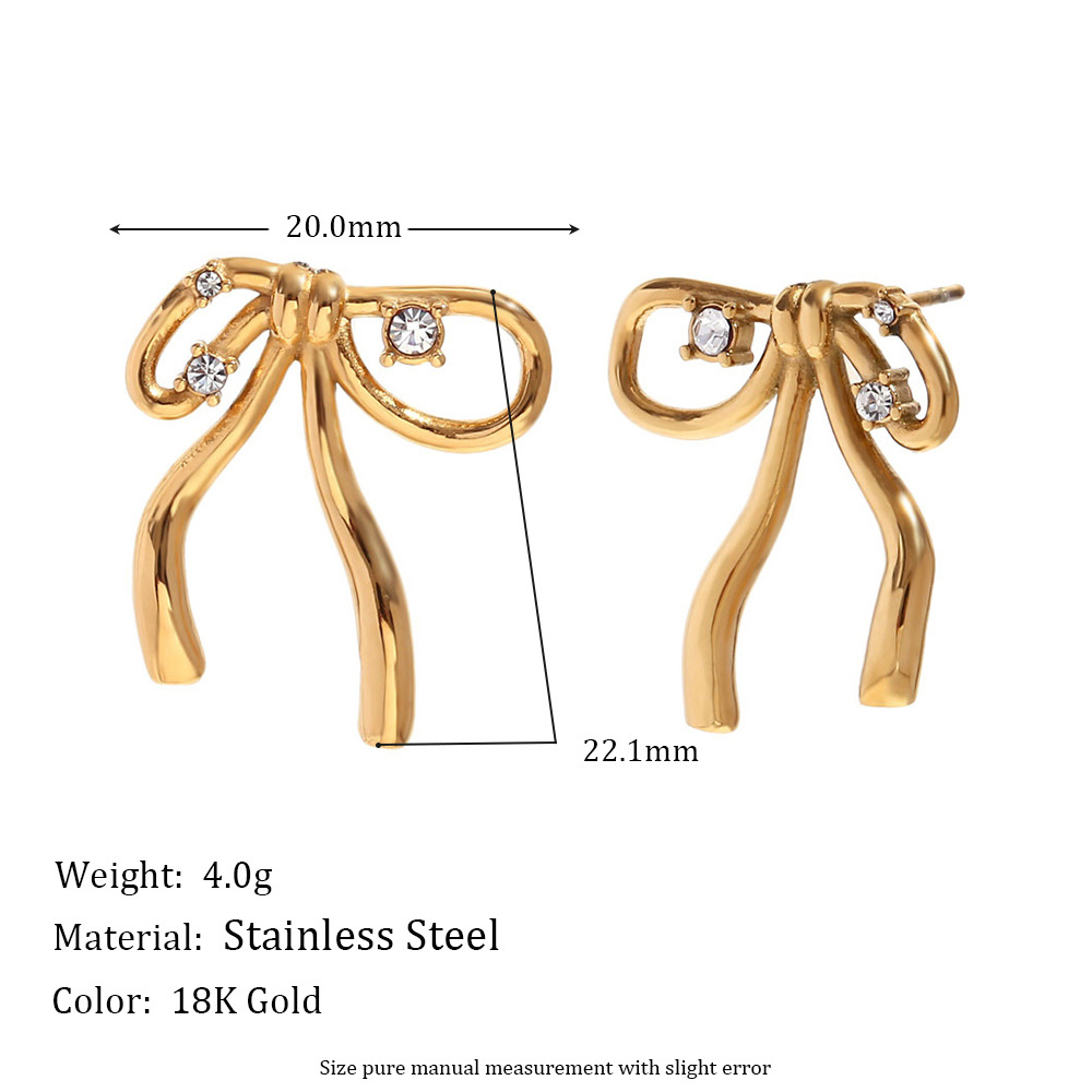 Rhinestone Inlaid Bow Knot Stainless Steel Earrings