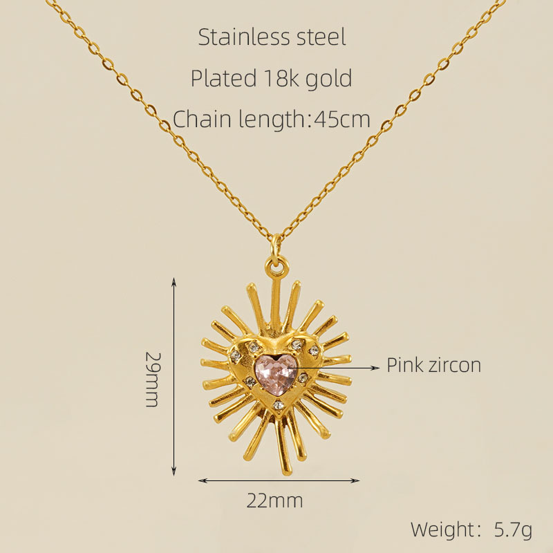 Heart Flower Pink Zircon Inlaid Necklace