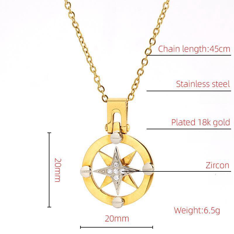 Zircon Inlaid Four Star Stainless Steel Necklace