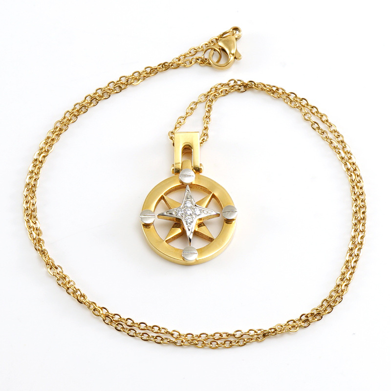 Four Star Zircon Inlaid Stainless Steel Necklace
