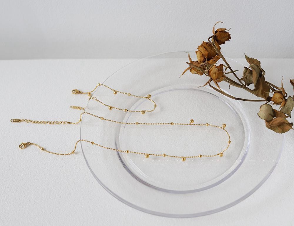 Full Star Ball Simple Small Gold Bead Necklace Bracelet Set