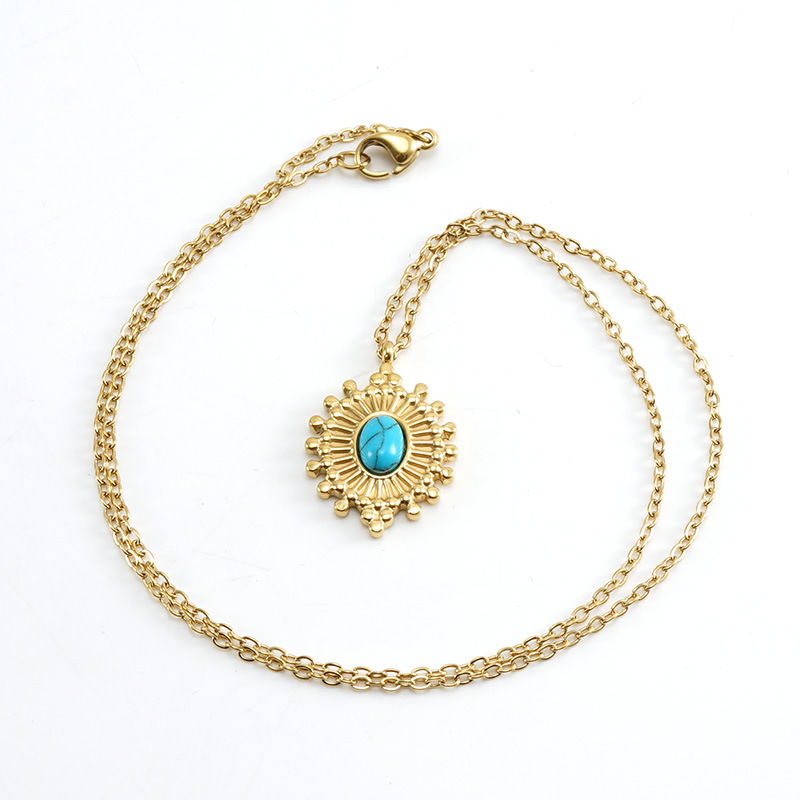 Vintage Inlaid Blue Turquoise Stainless Steel Necklace