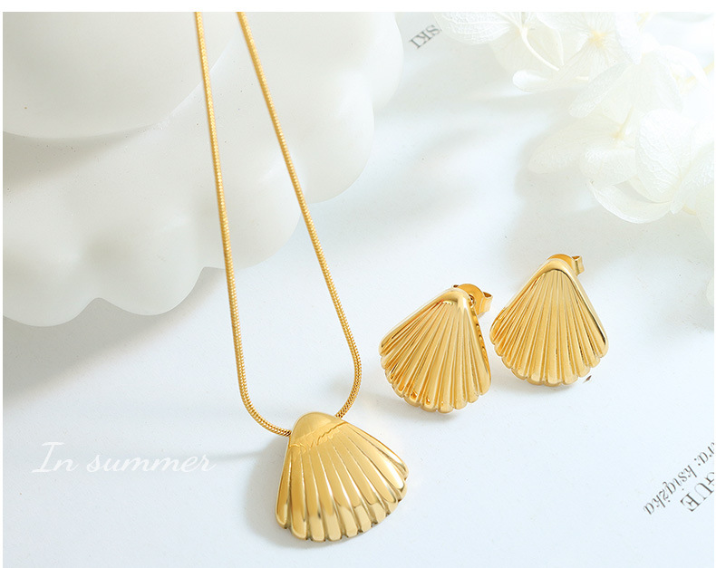 Gold Color Shell Pendant Stainless Steel Necklace Earrings
