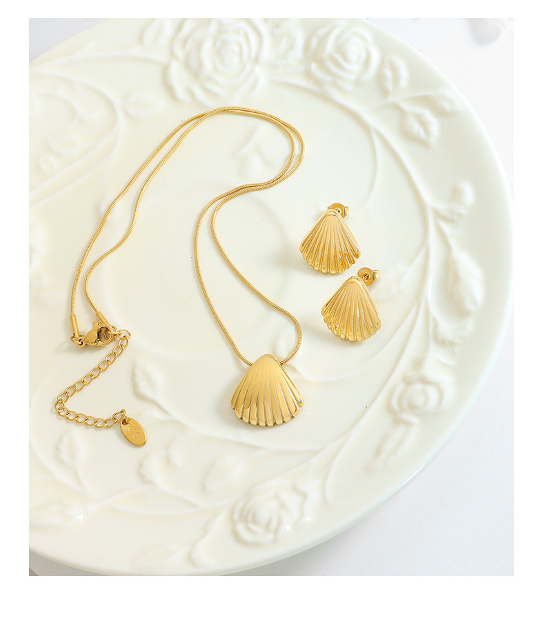 Stainless Steel Shell Pendant Necklace Earrings