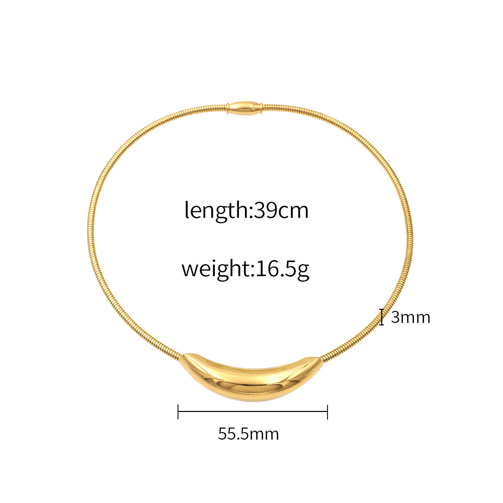 Gold Color Thick Curved Tube Stainless Steel Necklace