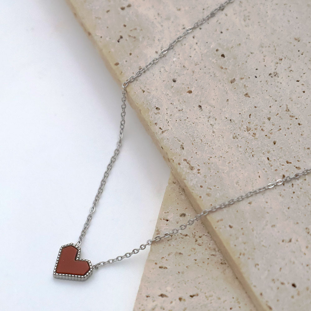 Stainless Steel Red Acrylic Heart Pendant Necklace