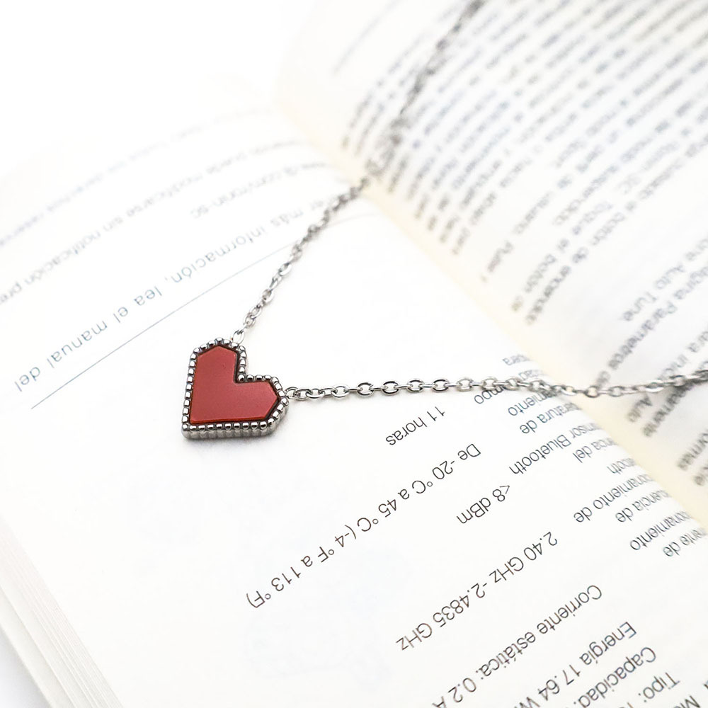Red Acrylic Heart Stainless Steel Necklace