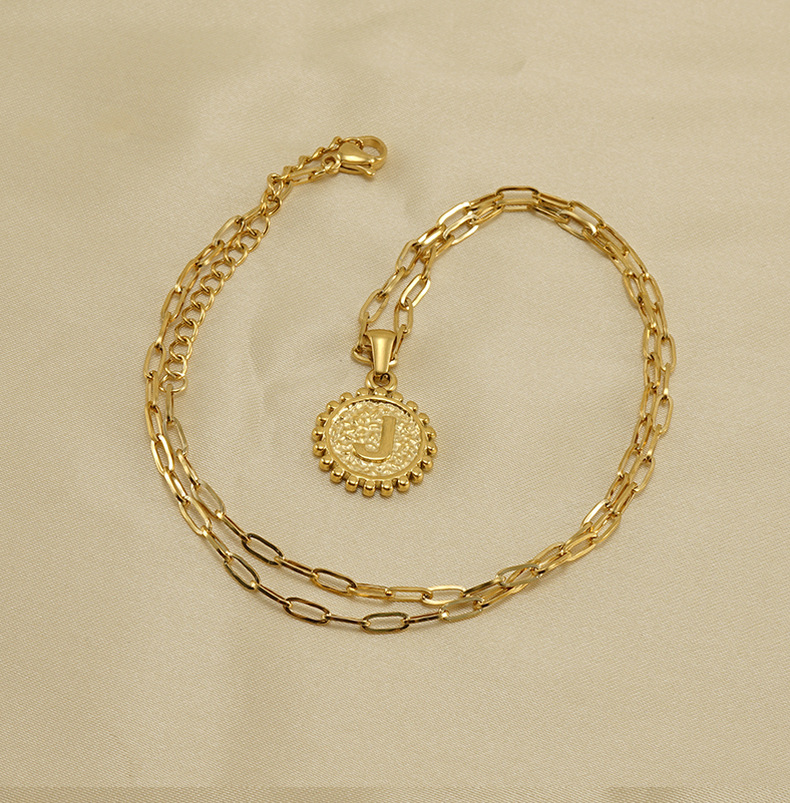 stainless steel necklace, gold color, initial letter