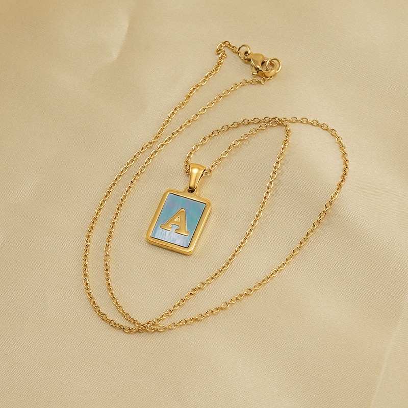blue letter, gold stainless steel necklace