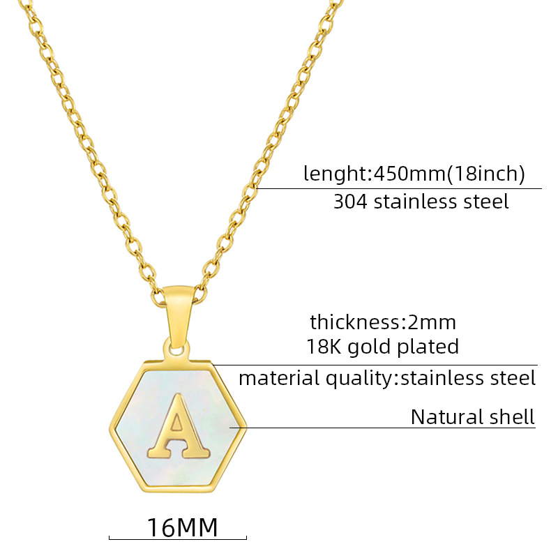 hexagon shape, white shell, gold color necklace