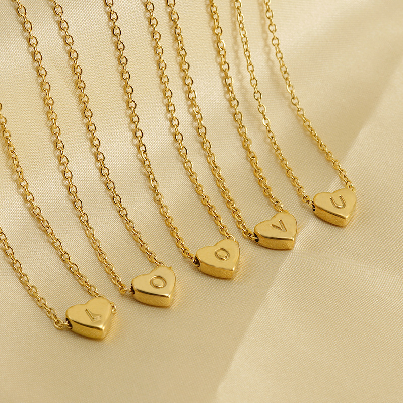 3D heart, gold stainless steel necklace