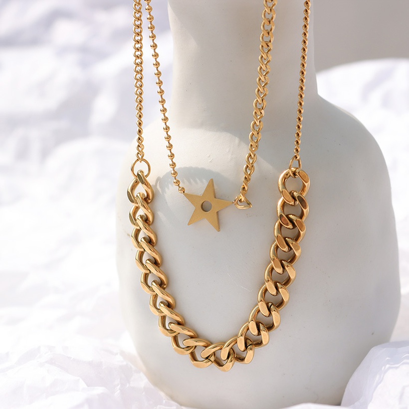 double layer necklace, star, gold color
