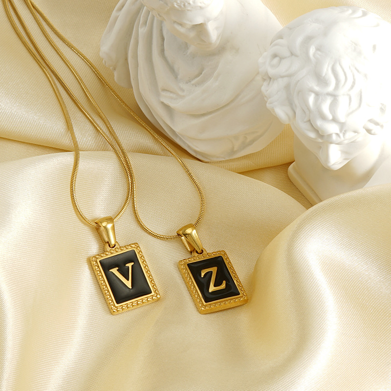 gold tag necklace, snake steel chain 