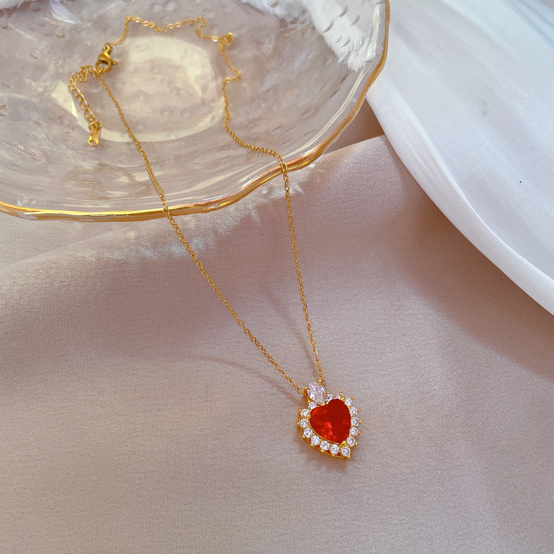 heart, red stone, stainless steel