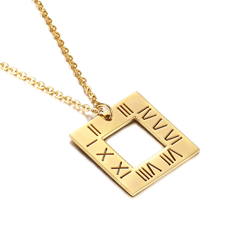 Square Pendant Stainless Steel Necklace-Color Gold