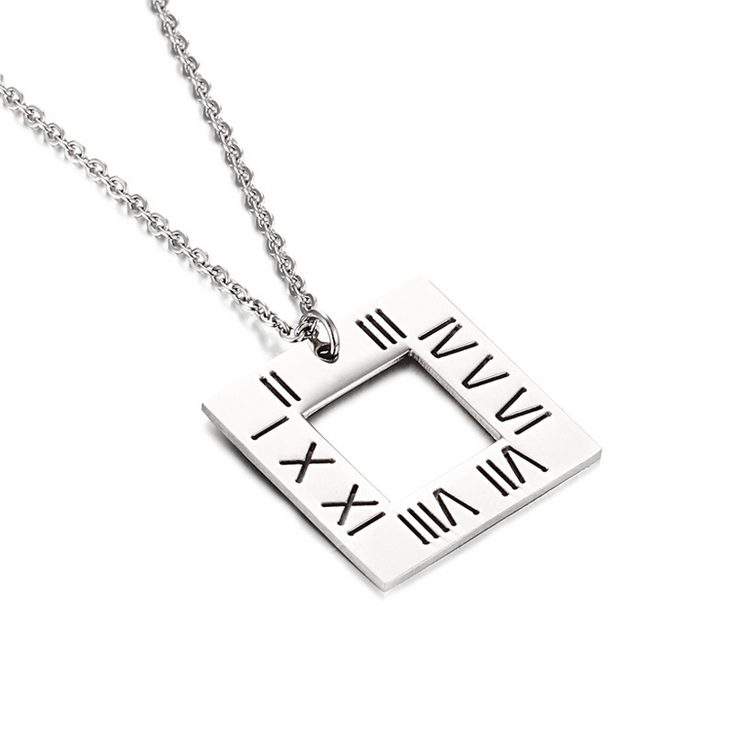 Square Pendant Stainless Steel Necklace-Color Steel