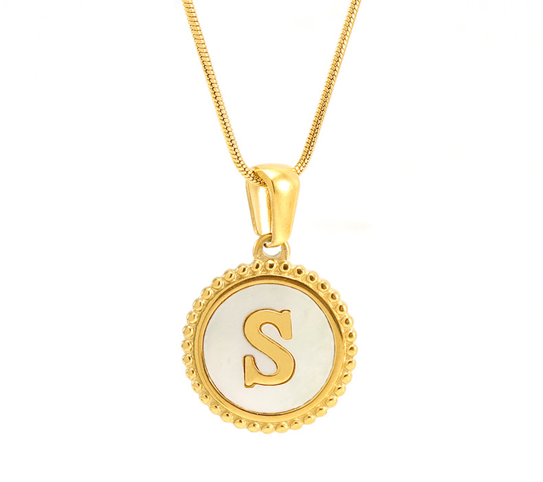 round tag, gold necklace