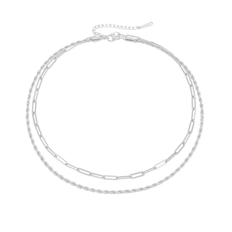 steel, layered necklace