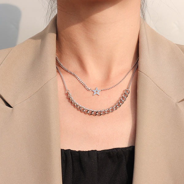 steel color necklace, star