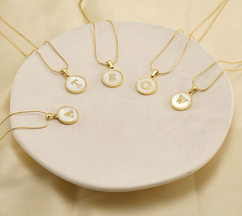 stainless steel, white shell, gold necklace