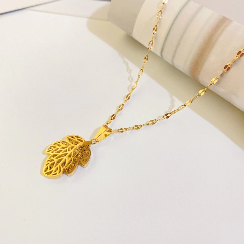 Titanium Steel Plated 18k Gold Maple Leaf Necklace