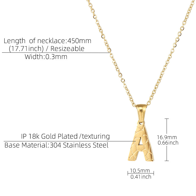 gold color, stainless steel, initial letter