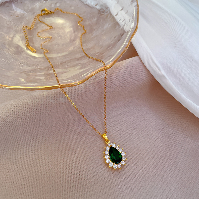 green stone, stainless steel necklace
