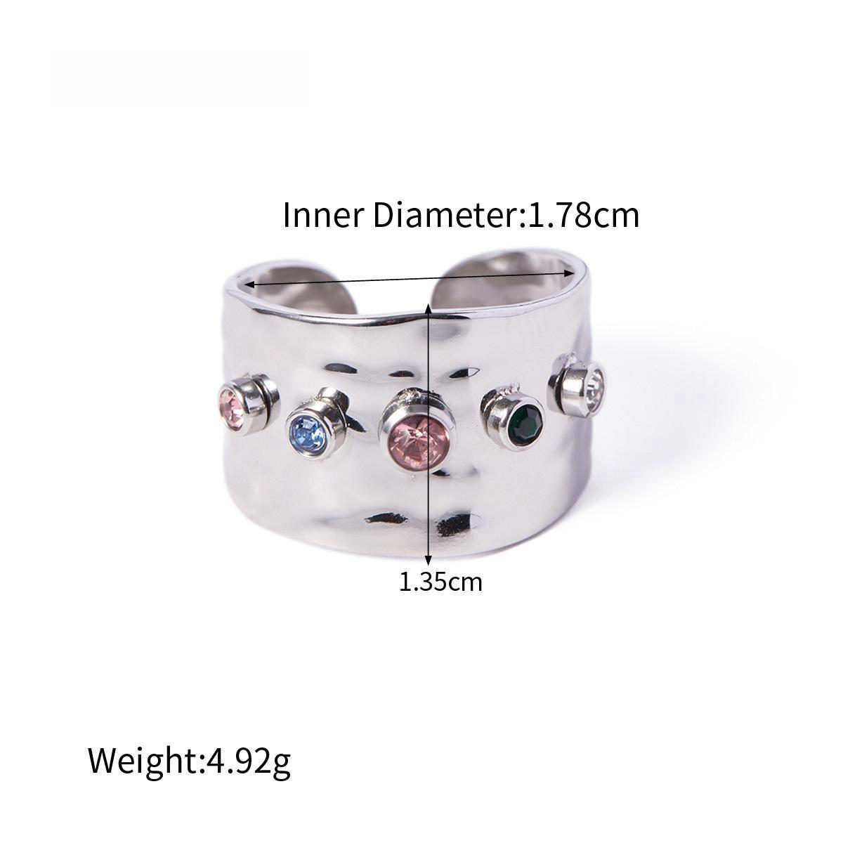 Color Zircon Inlaid Stainless Steel Opening Ring