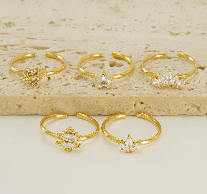 Elegant Crown Star Heart Zircon Inlaid Opening Ring