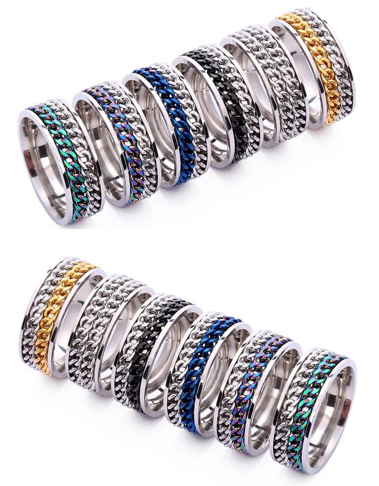 Can Rotate Double Row Chain Titanium Steel Ring