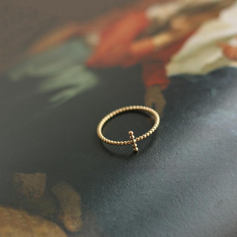 Small Bead Cross Stainless Steel Ring