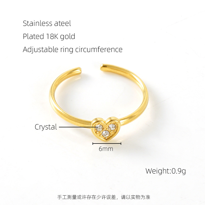 Heart Inlaid With Crystal Stainless Steel Ring